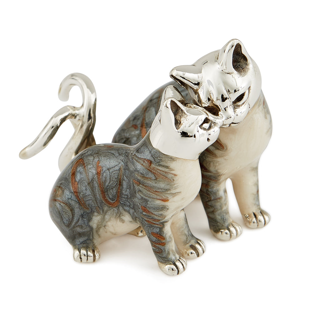 Saturno Silver & Enamelled Tabby Cat Couple – Enamel Body