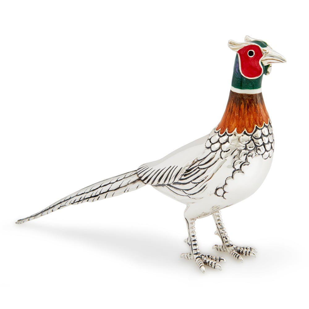 Saturno Silver & Enamelled Large Pheasant Cock with Enamel Head