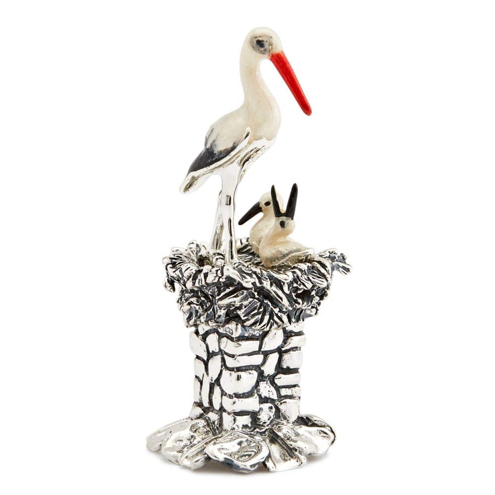 Saturno Silver & Enamelled Stork on a Chimney