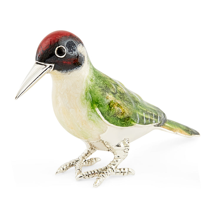 Saturno Silver & Enamelled Woodpecker Family – Green
