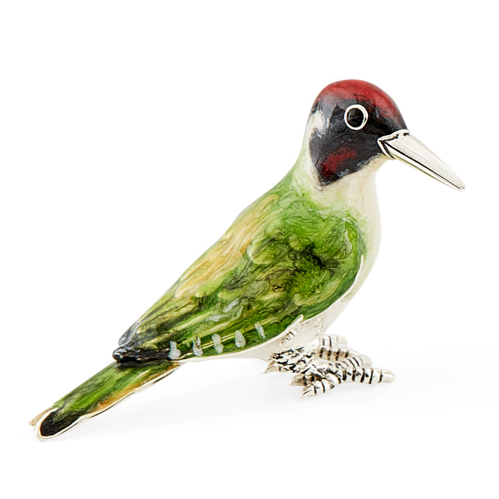 Saturno Silver & Enamelled Woodpecker Family – Green