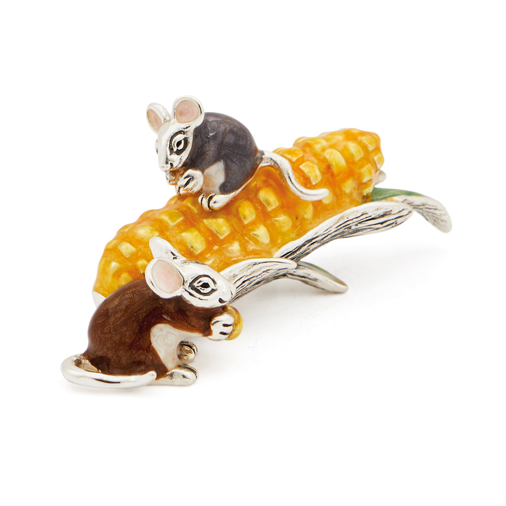 Saturno Silver & Enamelled Mice on Corn