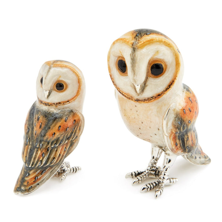 Saturno Silver & Enamelled Large Barn Owl Couple