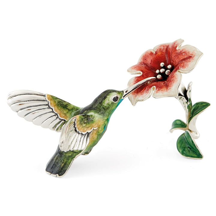Saturno Silver & Enamelled Hummingbird with Flower