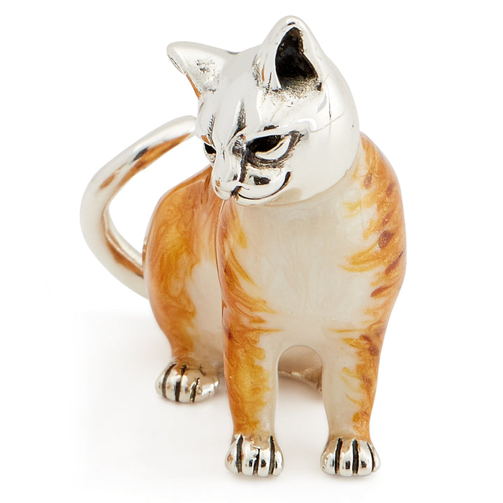 Saturno Silver & Enamelled Ginger Cat – Enamel Body