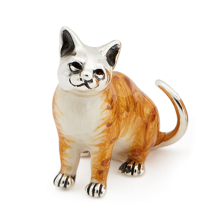 Saturno Silver & Enamelled Ginger Cat – Enamel Body