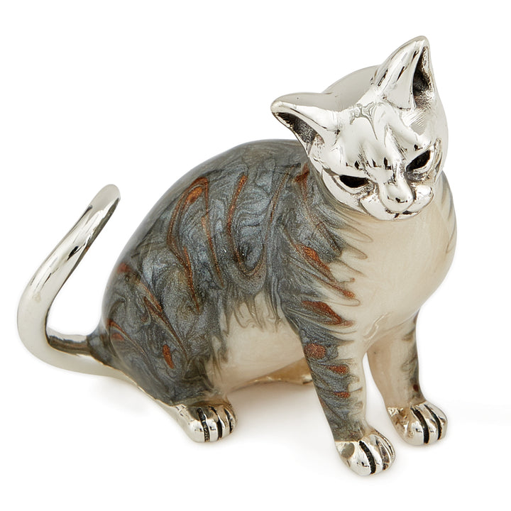 Saturno Silver & Enamelled Tabby Cat – Enamel Body
