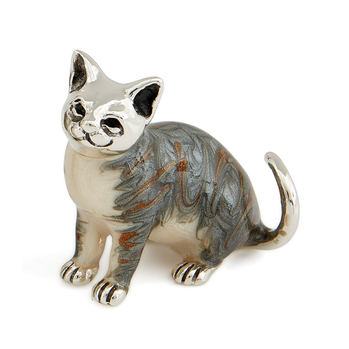Saturno Silver & Enamelled Tabby Cat – Enamel Body