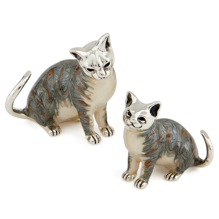 Saturno Silver & Enamelled Tabby Cat – Enamel Body