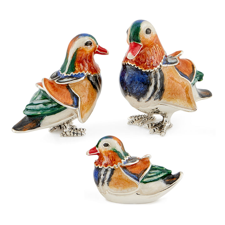 Saturno Silver & Enamelled Mandarin Duck Family
