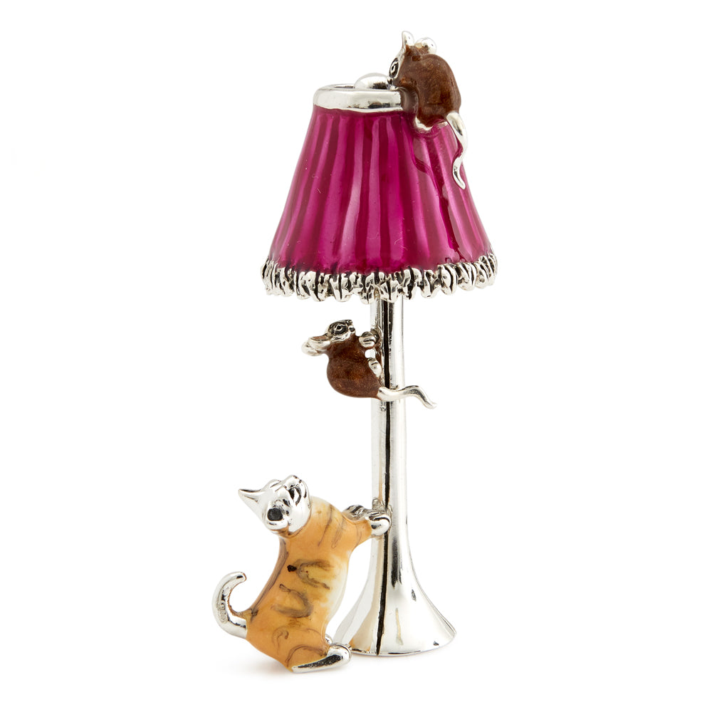 Saturno Silver & Enamelled Cat and Mice on a Lamp
