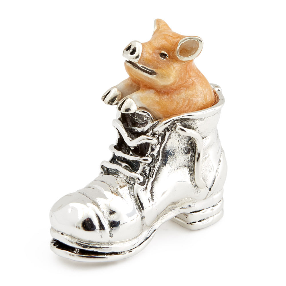 Saturno Silver & Enamelled Piglet in a Shoe