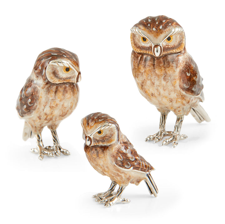 Saturno Silver & Enamelled Tawny Owl Family