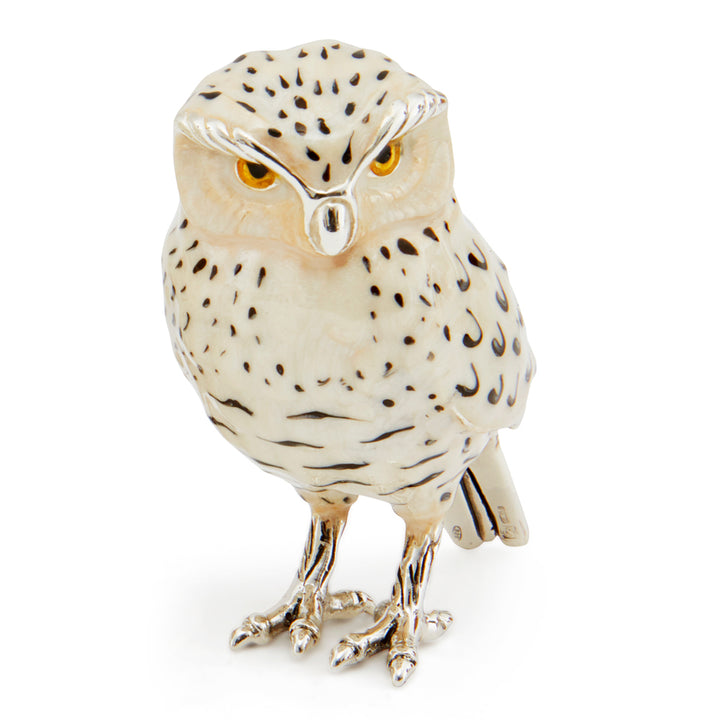 Saturno Silver & Enamelled White Owl Family