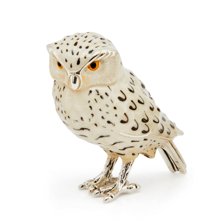 Saturno Silver & Enamelled White Owl Family