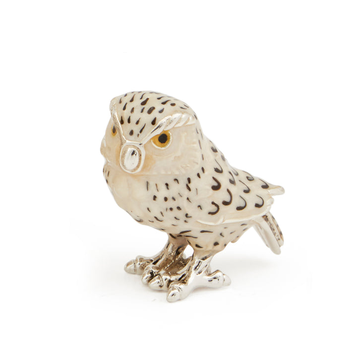 Saturno Silver & Enamelled White Owl Family