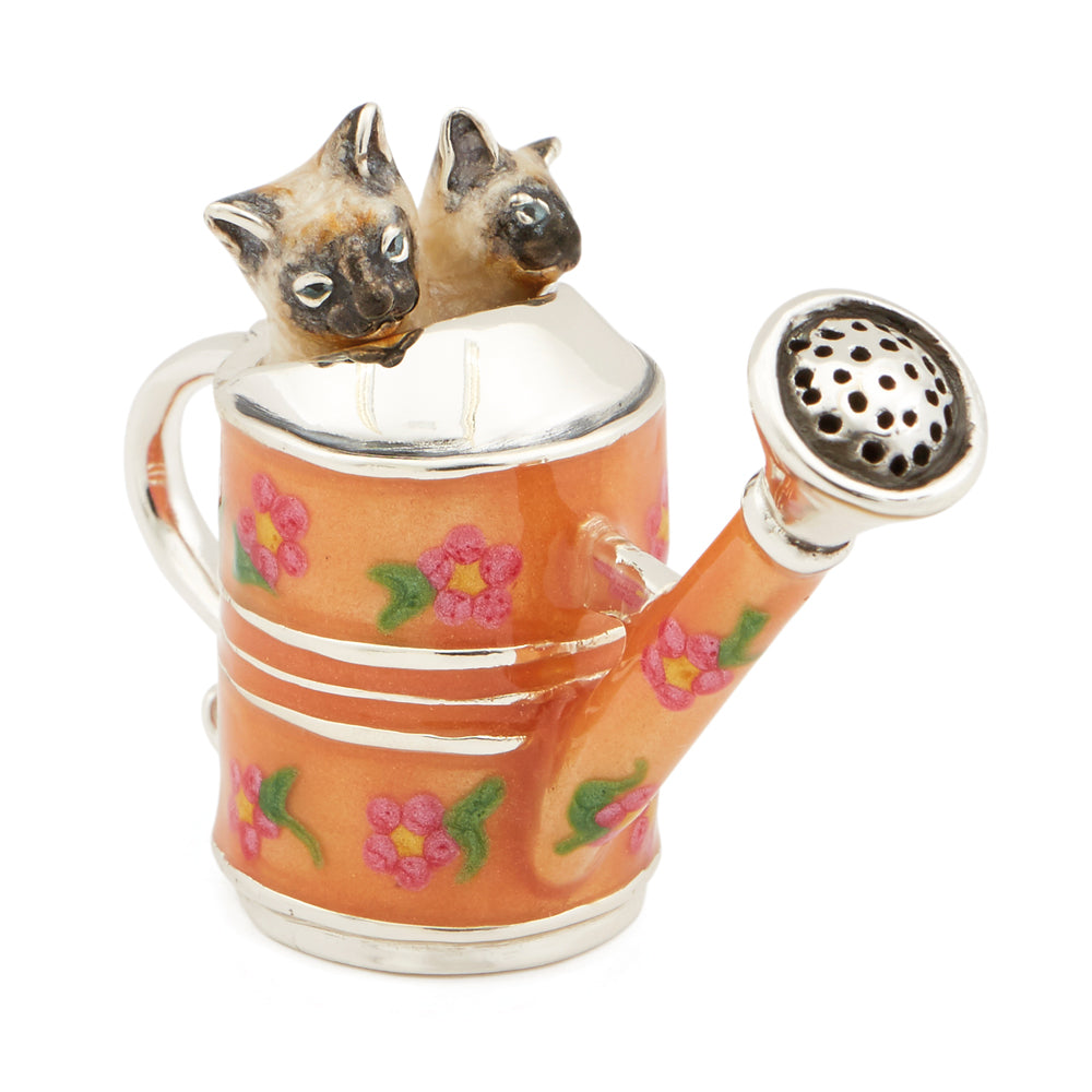 Saturno Silver & Enamelled Cat in a Watering Can – Tabby