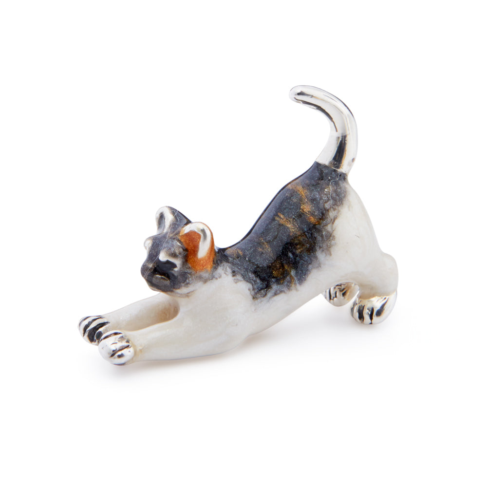 Saturno Silver & Enamelled Small Black and White Cat