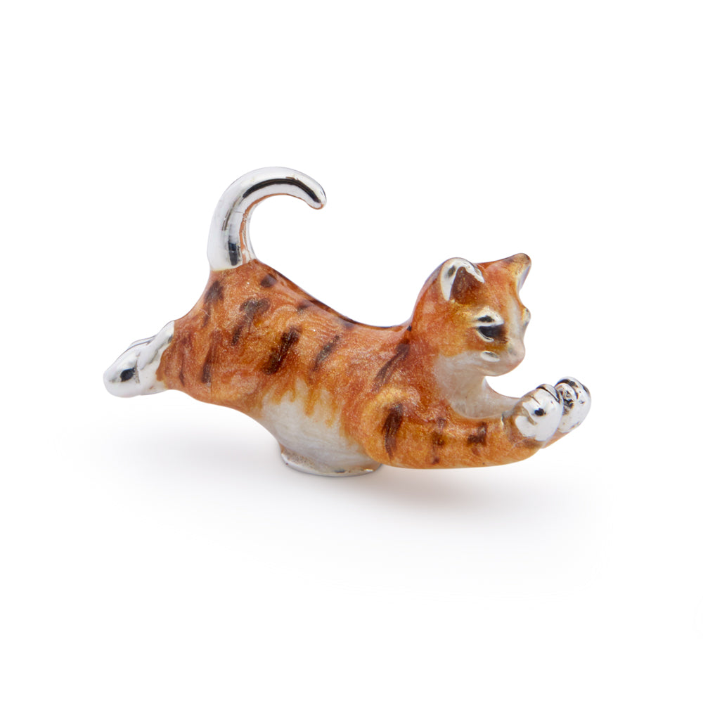 Saturno Silver & Enamelled Small Ginger Cat