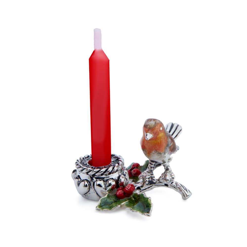 Saturno Silver & Enamel Robin Christmas Candle