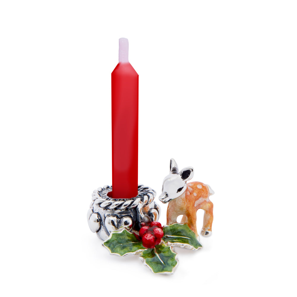 Saturno Silver & Enamelled Fawn with Christmas Candle