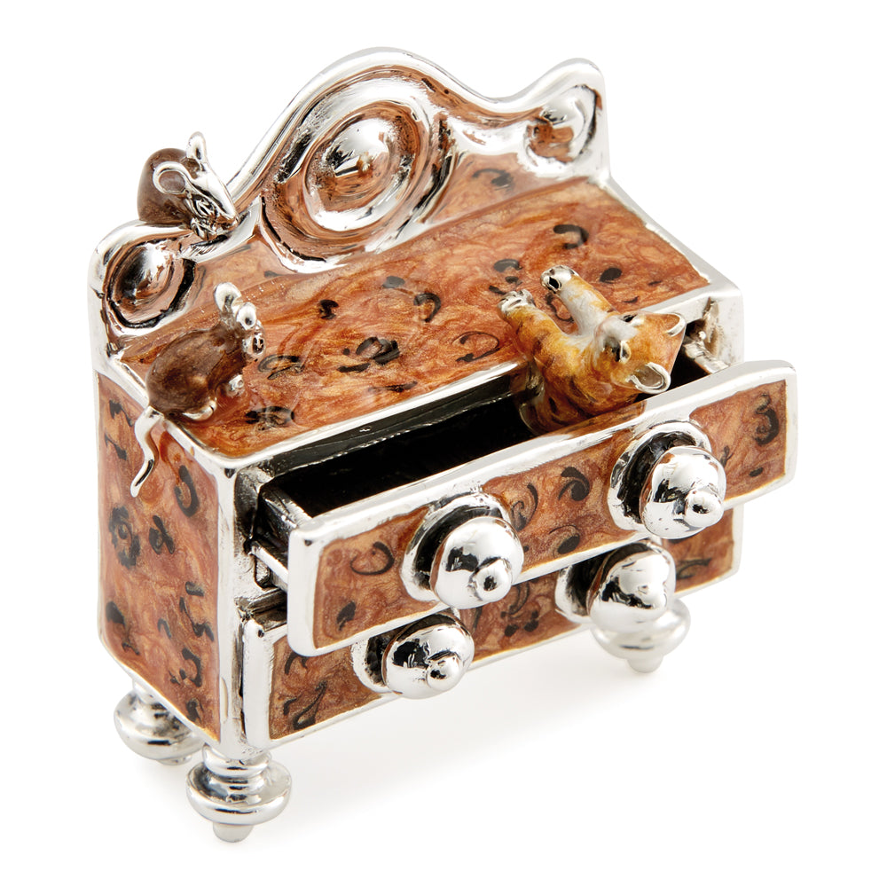 Saturno Silver & Enamelled Cat and Mice in a Chest of Drawers