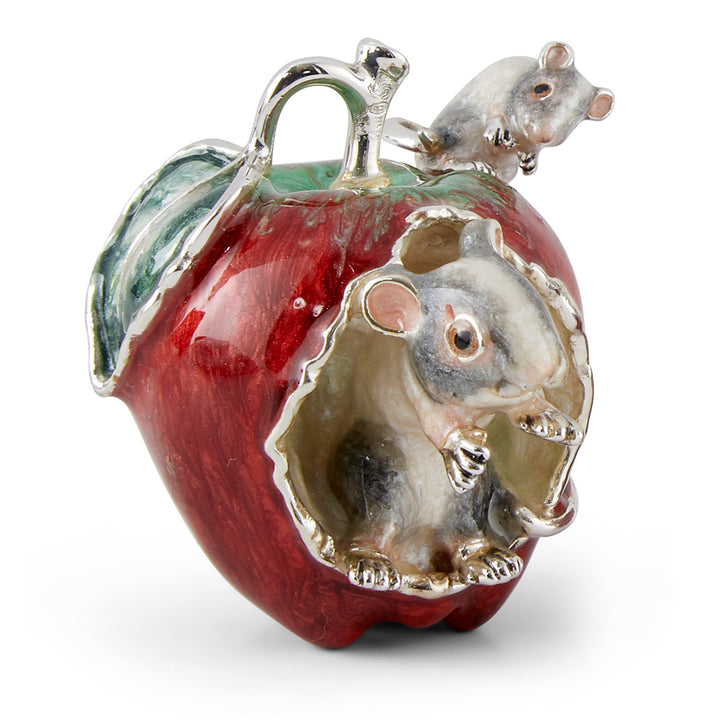 Saturno Silver & Enamelled Mice Eating Apple