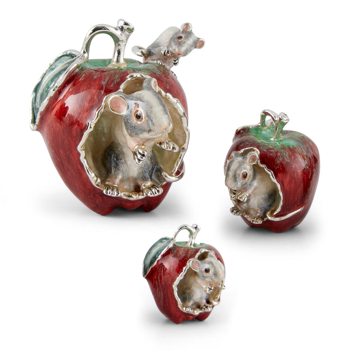Saturno Silver & Enamelled Mice Eating Apple