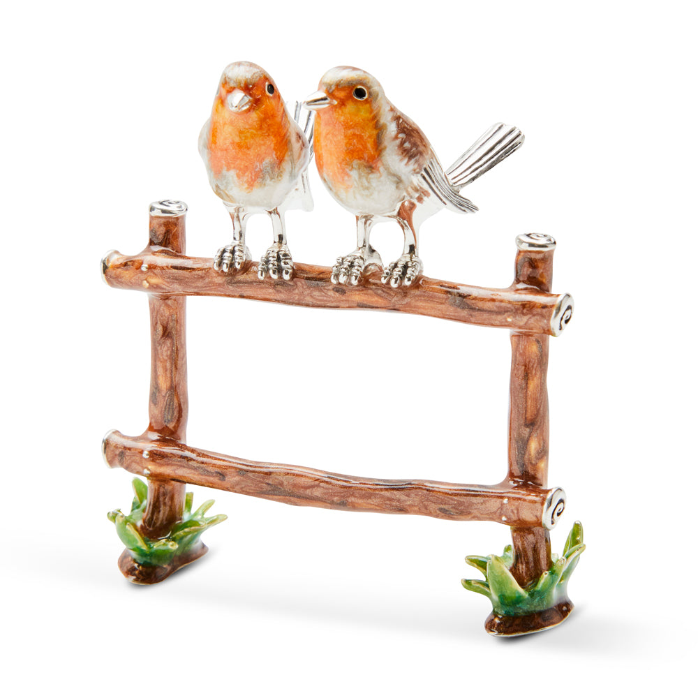 Saturno Silver & Enamelled Robins on a Fence