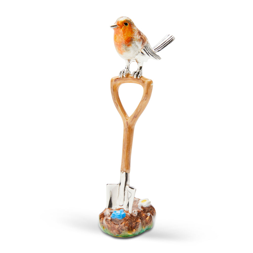 Saturno Silver & Enamel Robin on a Spade