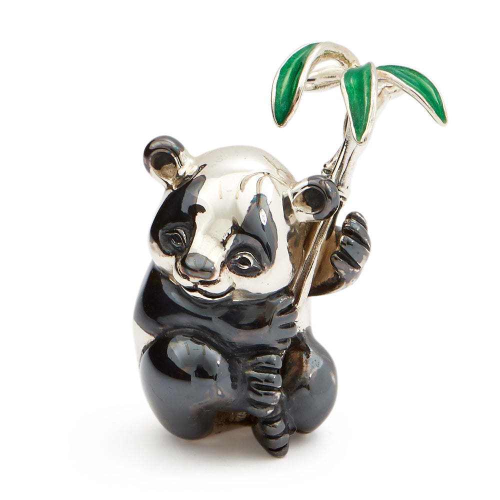 Saturno Silver & Enamelled Panda with Leaves