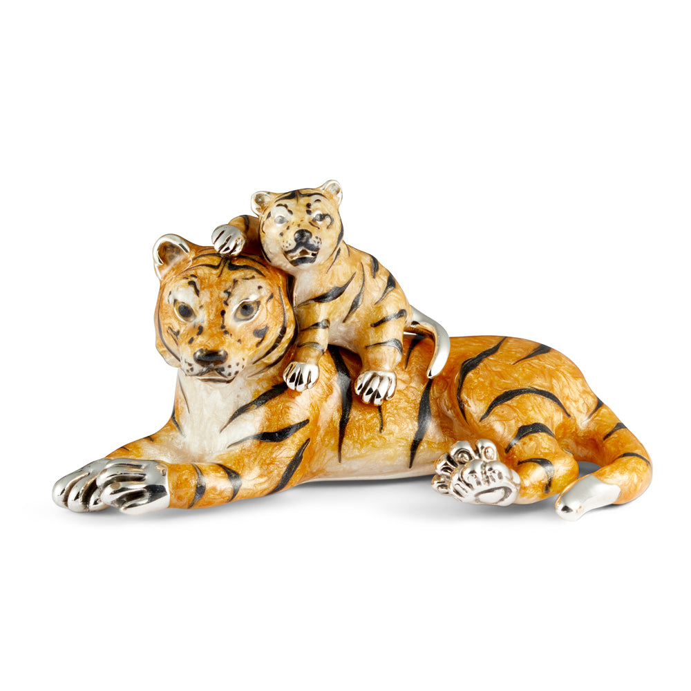 Saturno Silver & Enamelled Tiger with Cub