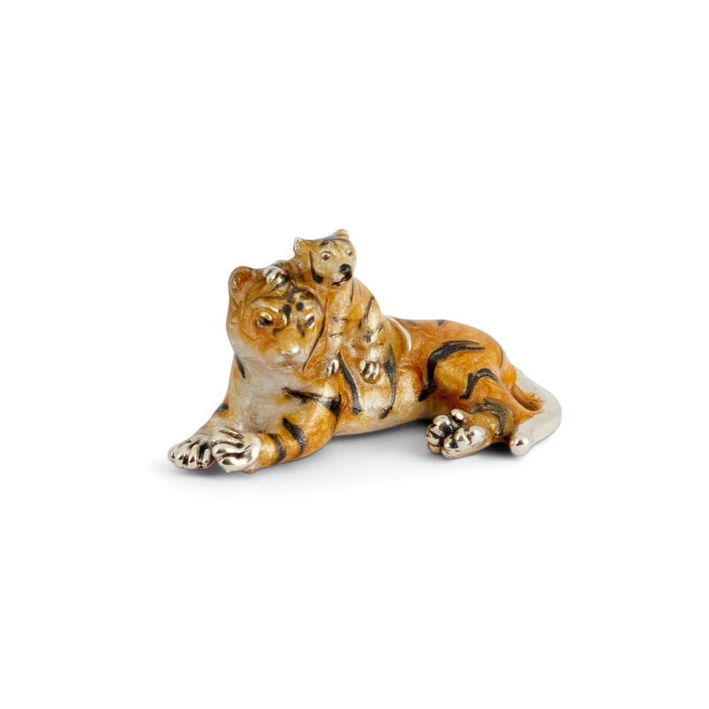 Saturno Silver & Enamelled Tiger with Cub – Very Small