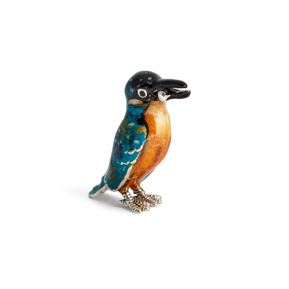 Saturno Silver & Enamelled Kingfisher with Fish – Very Small