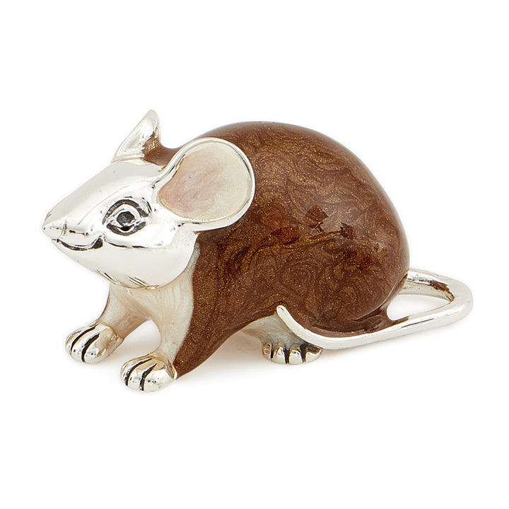 Saturno Silver & Enamelled Mouse Family – Brown