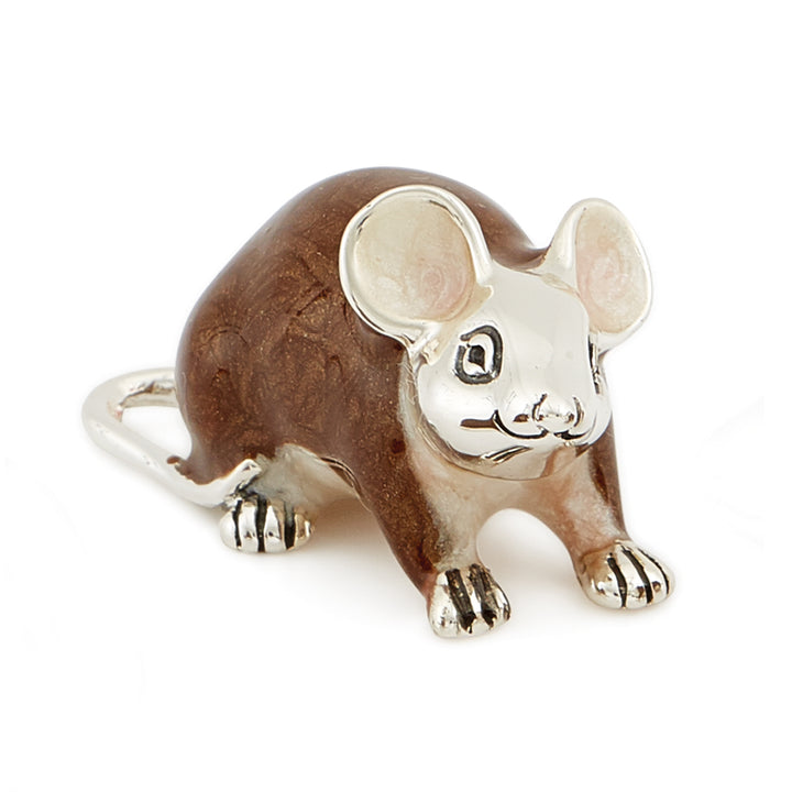 Saturno Silver & Enamelled Mouse Family – Brown