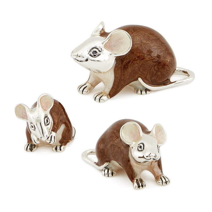 Saturno Silver & Enamelled Mouse Family – Brown