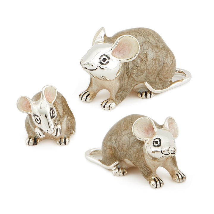 Saturno Silver & Enamelled Mouse Family – Grey