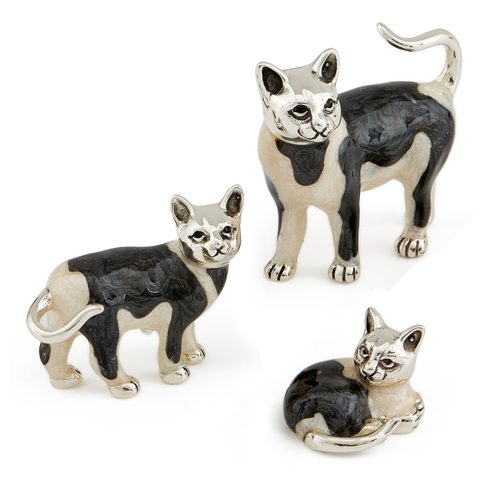 Saturno Silver & Enamelled Black and White Cat Family