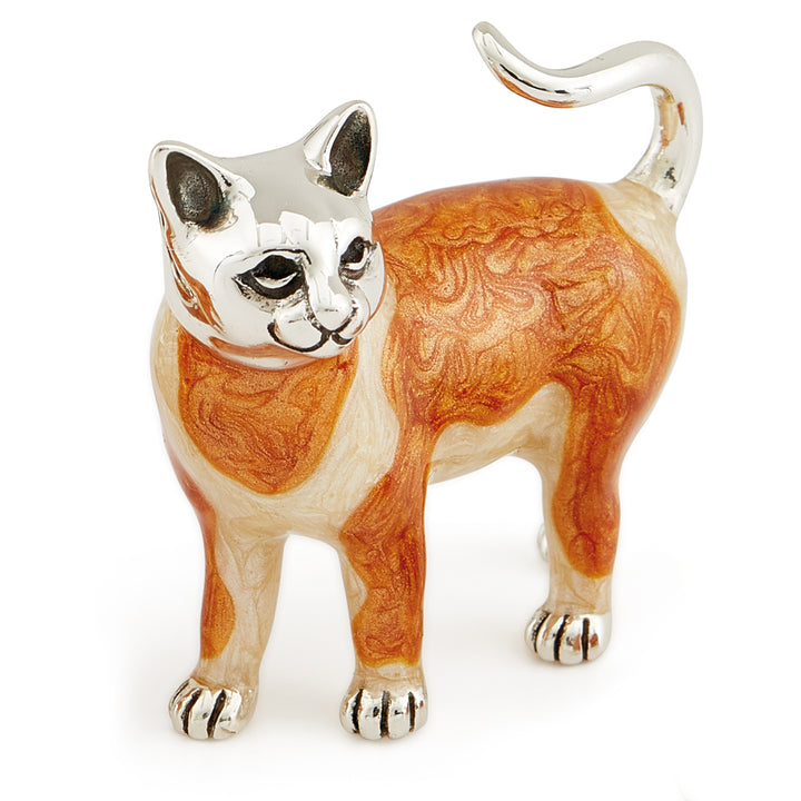 Saturno Silver & Enamelled Ginger Cat Family