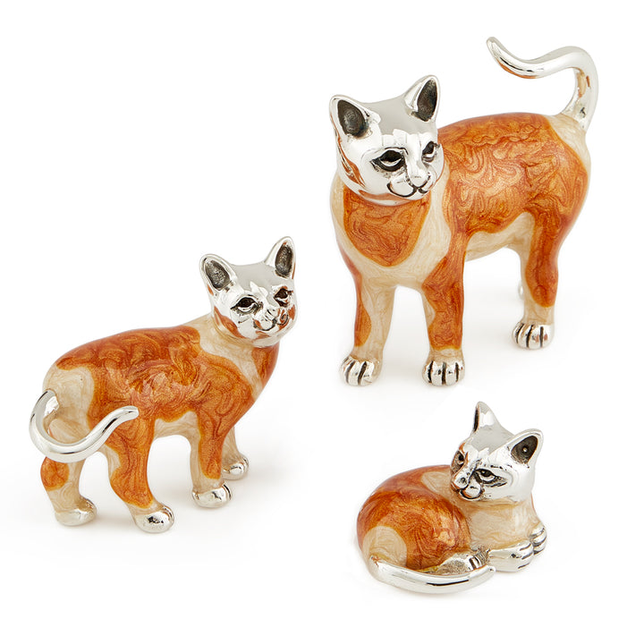 Saturno Silver & Enamelled Ginger Cat Family