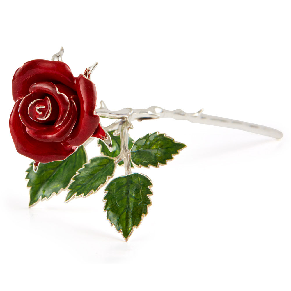 Saturno Silver & Enamelled Red Rose