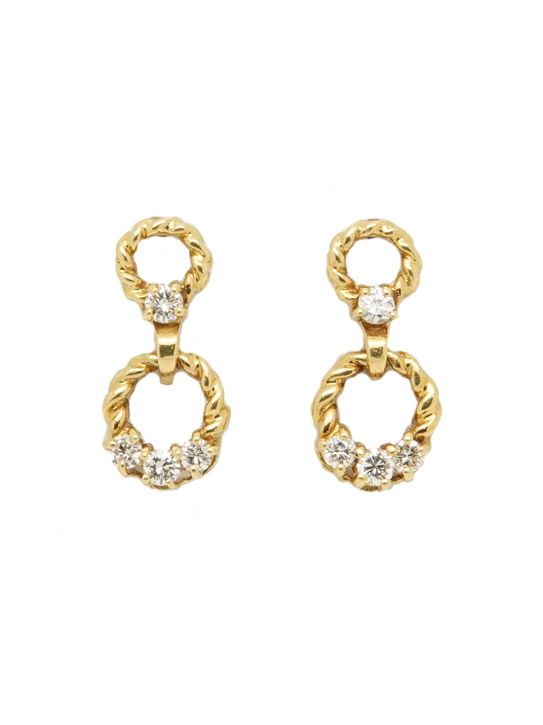 Pre-owned 18ct Yellow Gold 2 Circle Drop Earrings with 4 Diamonds