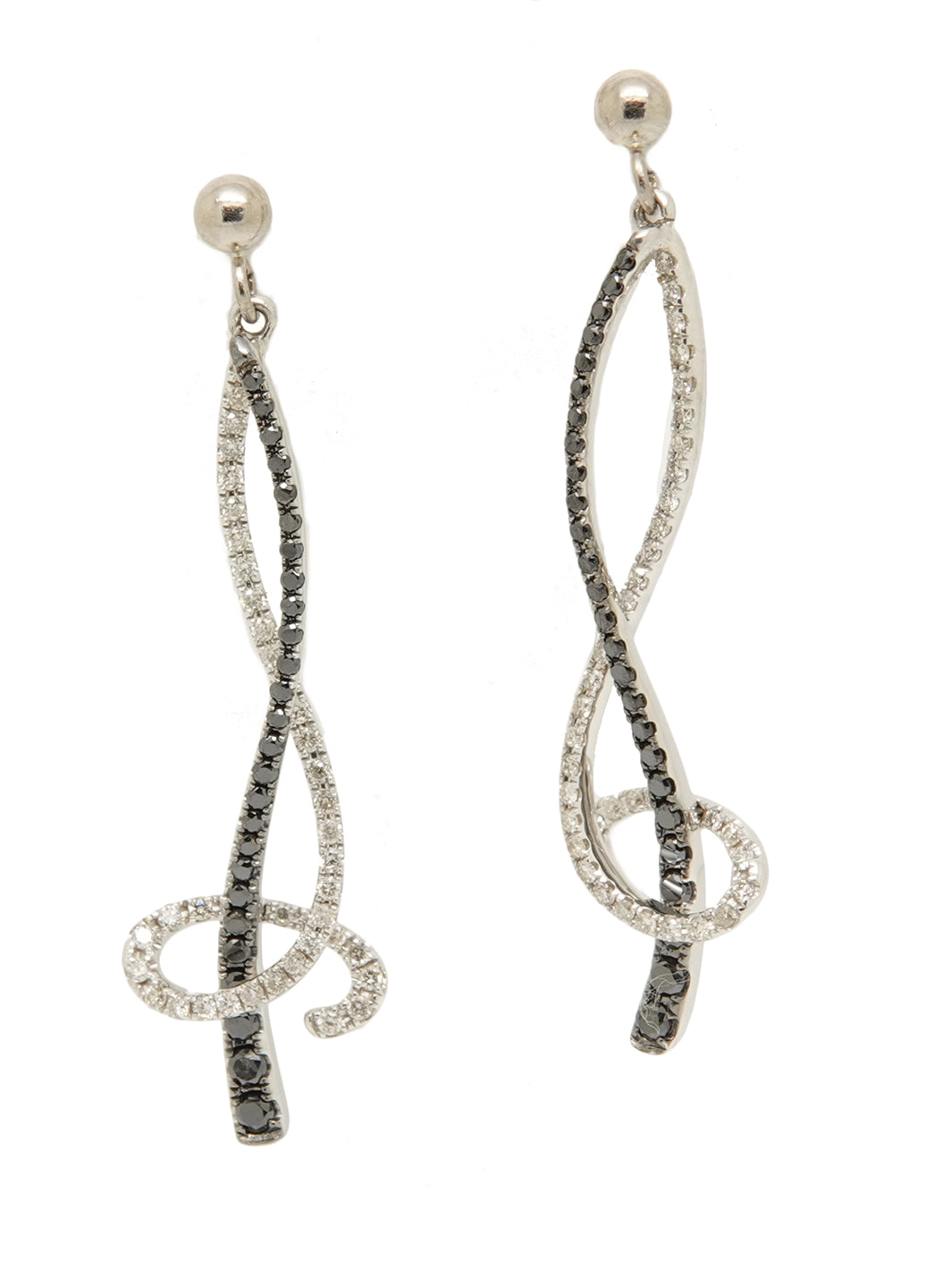 Pre-owned 18ct White Gold Black & White Diamond Twist Drop Earrings
