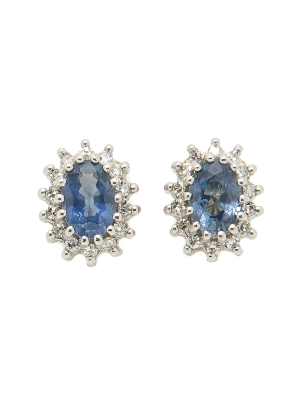 Pre-owned 18ct Yellow & White Gold Sapphire & Diamond Oval Cluster Stud Earrings
