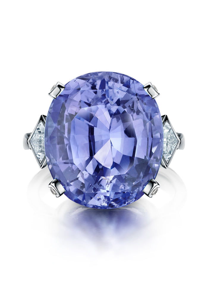 Bespoke 26.78ct unheated sapphire and diamond handmade platinum ring