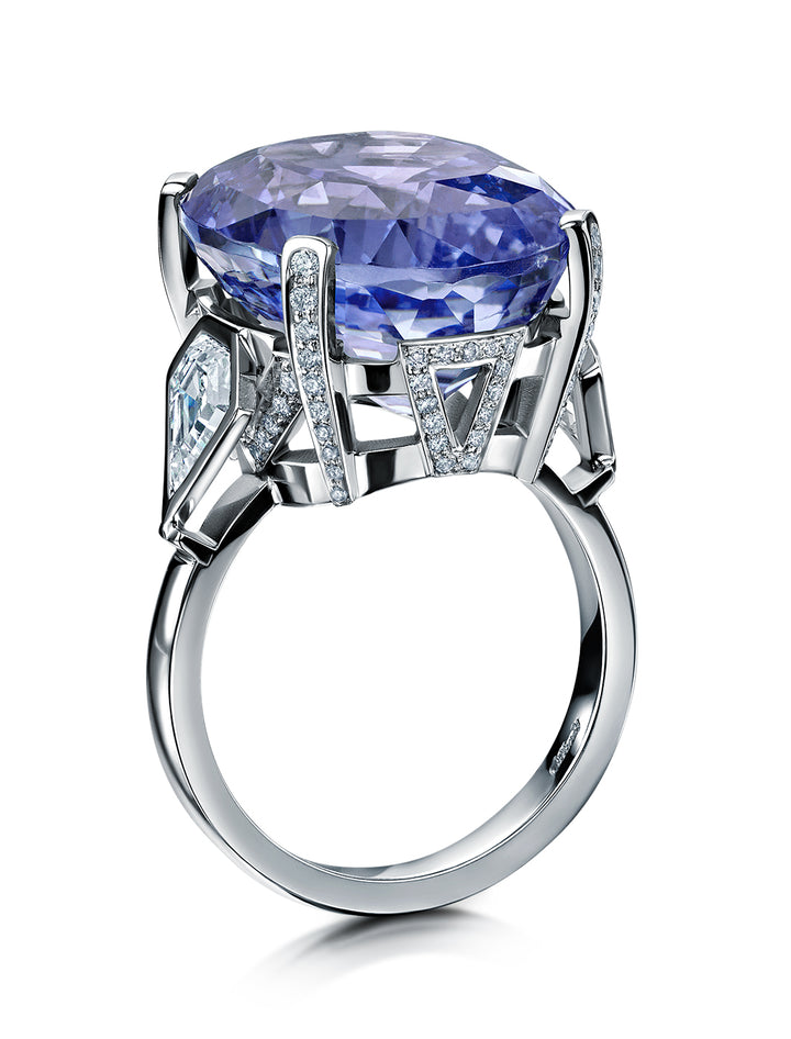Bespoke 26.78ct unheated sapphire and diamond handmade platinum ring