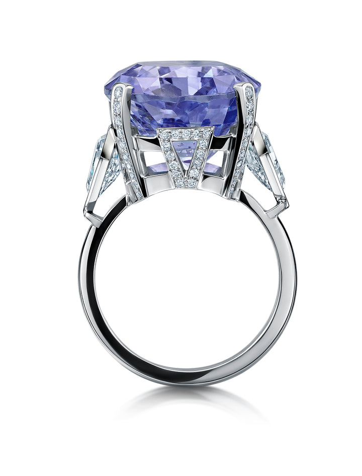Bespoke 26.78ct unheated sapphire and diamond handmade platinum ring