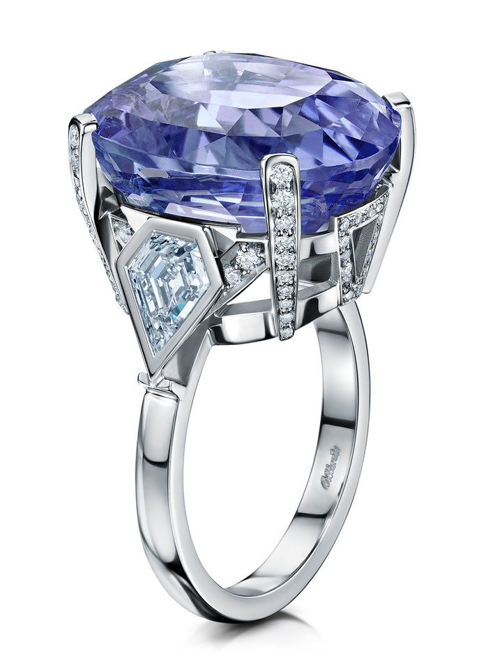 Bespoke 26.78ct unheated sapphire and diamond handmade platinum ring