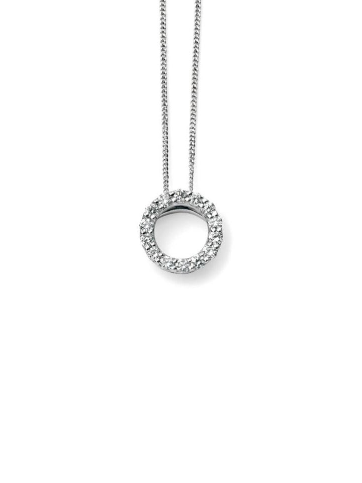 9ct White Gold Open Circle Diamond Pendant & Chain